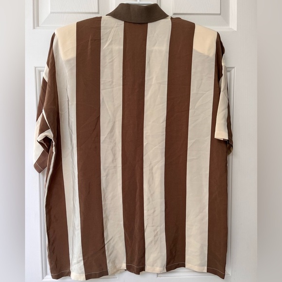 Vintage 90s Mod Silk Brown Stripe Shirt S - Picture 11 of 15
